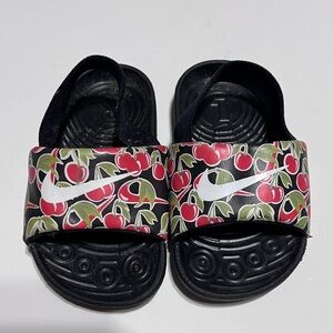 Nike Kids Black Slide Sandals with Red Cherry Print